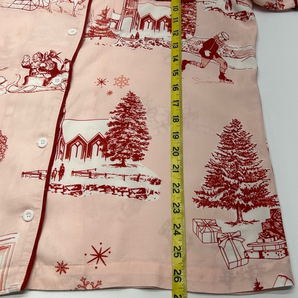 KATIE KIME WOMENS APRES SKI TOILE RED HOLIDAY PRINT THEME PAJAMA TOP LG - Picture 12 of 16